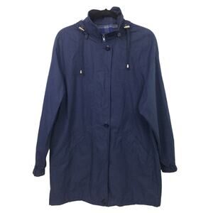 London Fog Hooded Minimalist Preppy Lightweight Casual Blue Full Zip Coat Size 8